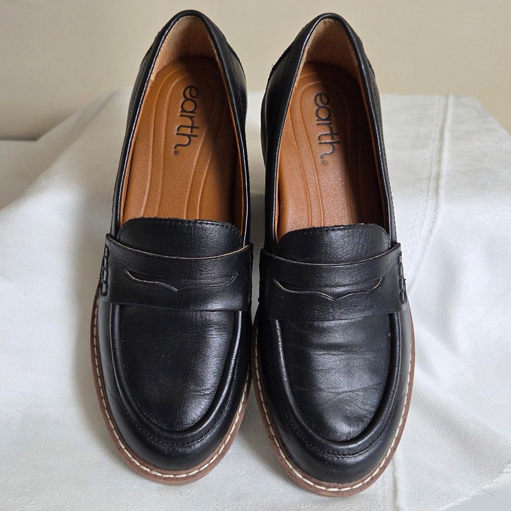 Earth Javas Leather Penny Loafers Womens 6 Black Minimalist Comfort Shoes